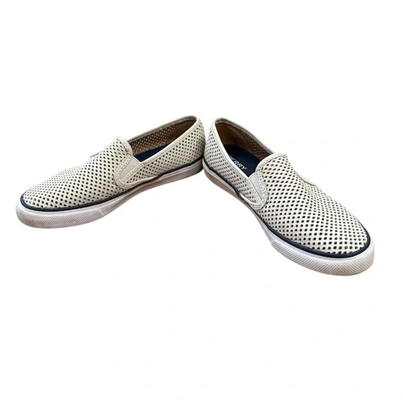 Sperry Seaside Perforated Slip On Boat Shoe in white leather Size 6.5 - Picture 6 of 10
